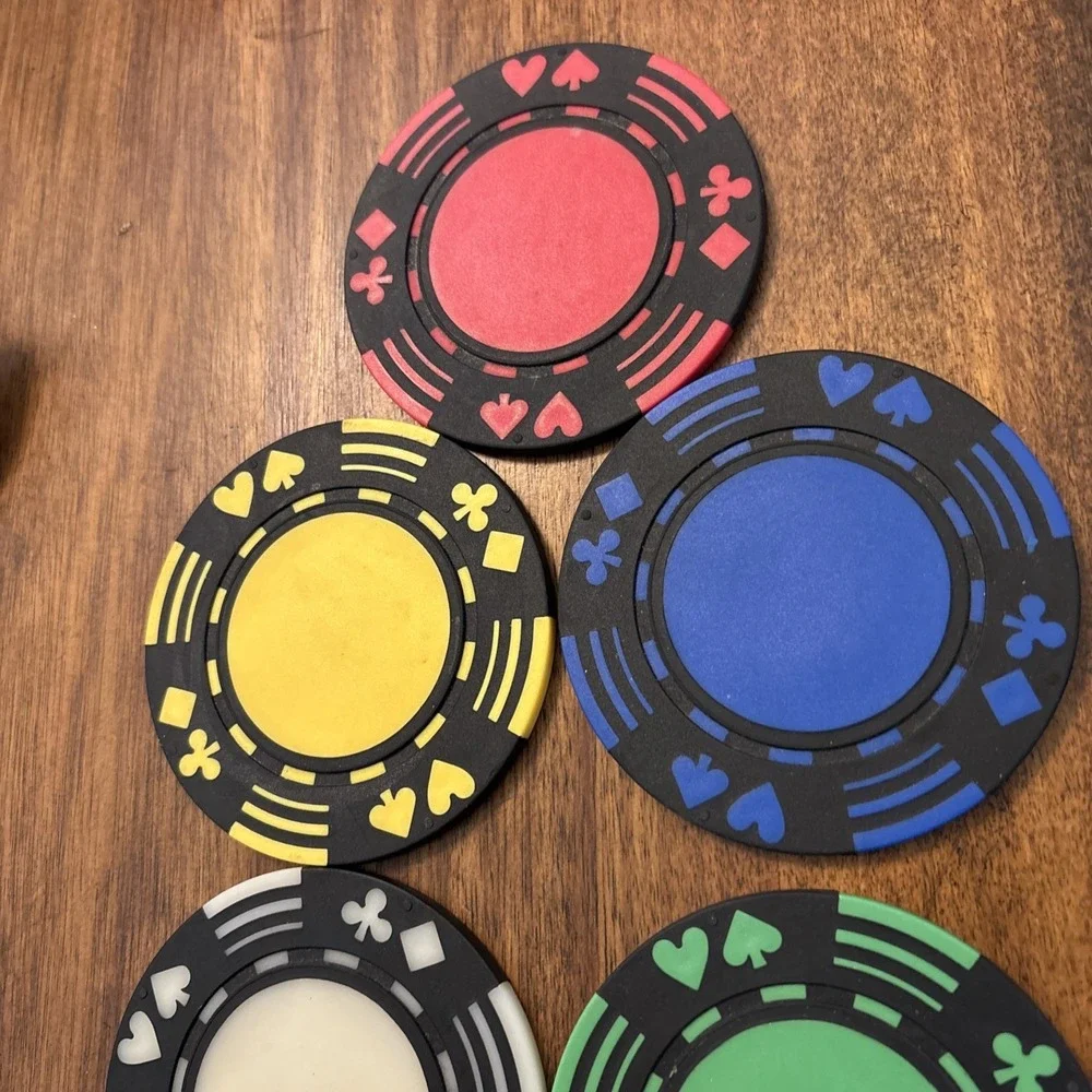 5 Poker Chip‎ Drink Coasters Beverage Casino Red Green Yellow Blue White